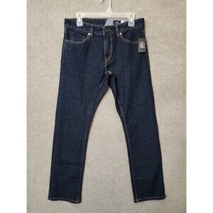 Volcom Vorta Slim Straight Jeans Mens 30x30 Blue Dark Wash Stretch NEW
